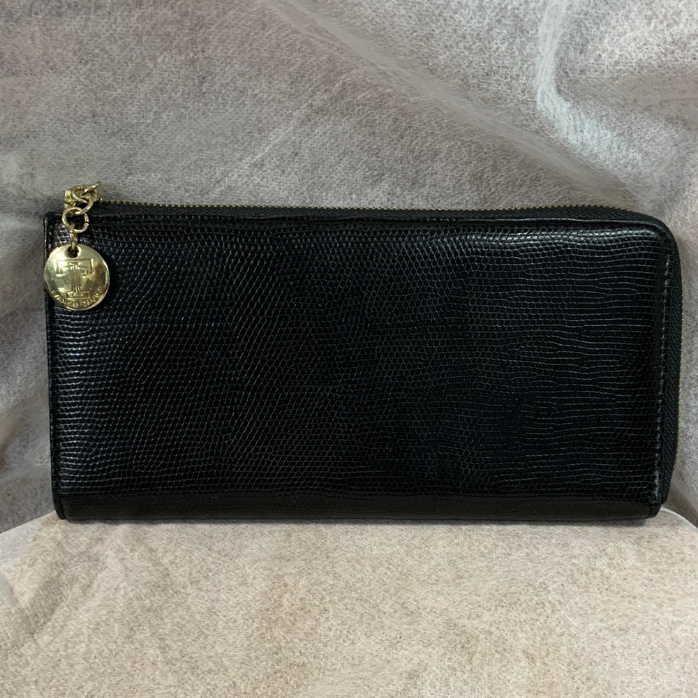 Ivanka Trump Signature  Black Textured Zip Around Wallet with Gold Accent